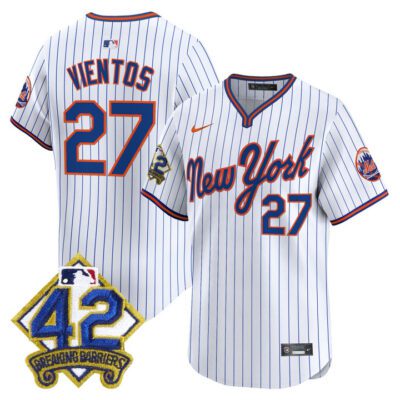 New York Mets 2025 Jackie Robinson Patch Road Alternate Jersey  Pinstripe Mark Vientos